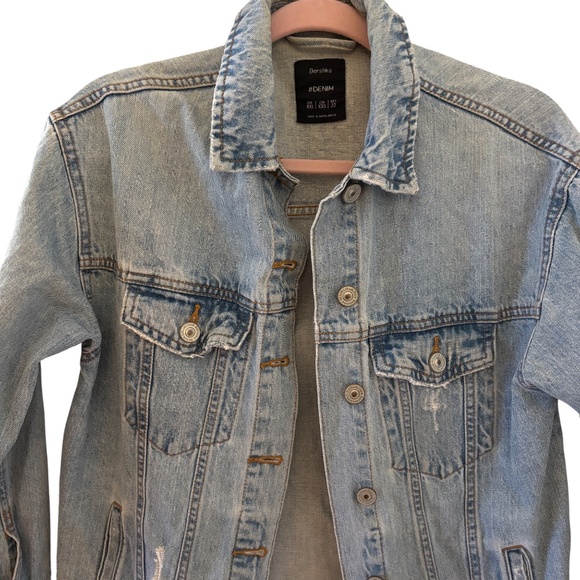 Bershka Oversized Light Wash Distressed Denim Jacket XXS - Picture 3 of 12